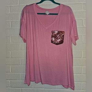 Honeyme v-neck tee with sequin pocket